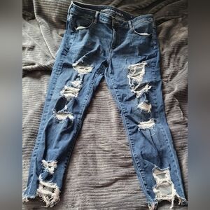 American Eagle Outfitters Ripped Dark Blue Skinny Jeans Next Level Stretch